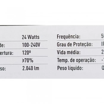 Luminária LED Plafon Quadrado 24W 22x22cm