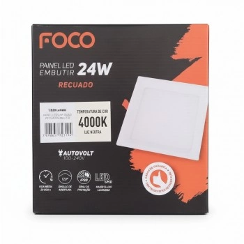 Luminária LED Plafon Quadrado 24W 22x22cm