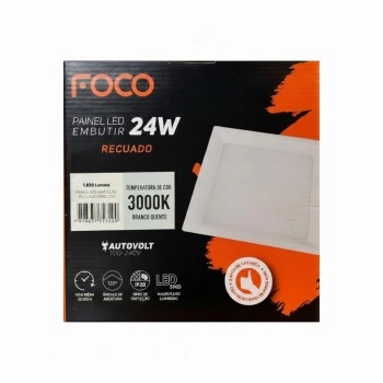 Luminária LED Plafon Quadrado 24W 22x22cm